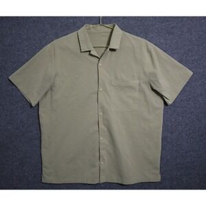 Lululemon Shirt Men XL Tan Snap Up Button Collared Short Sleeve Pocket Daily EUC